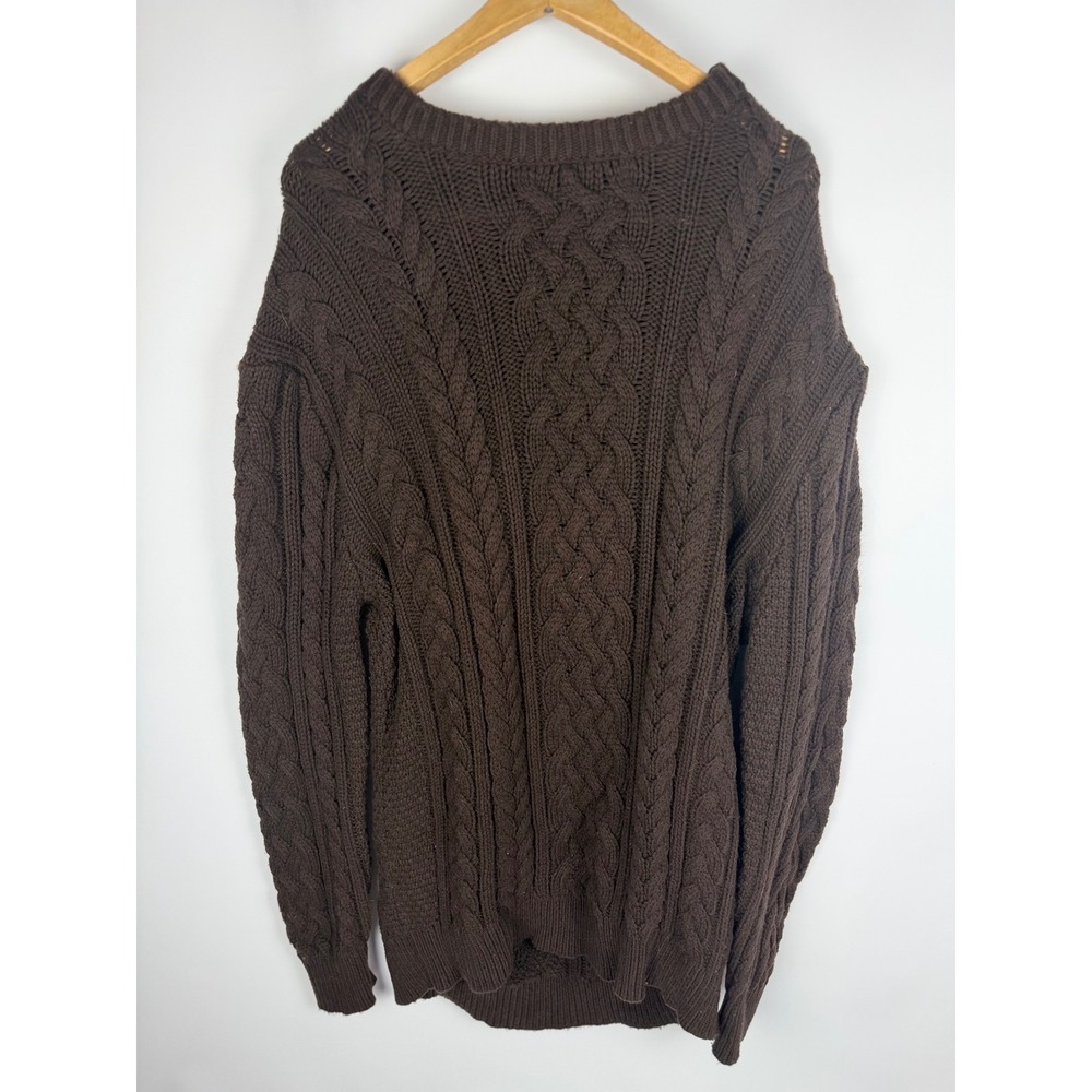 Dark Academia Brown Cable Knit Oversized Sweater Gap Large Tall - Picture 2 of 7